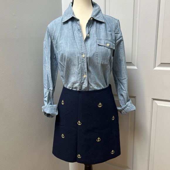 Vineyard Vines Women’s Sz 6 Wool Blend Navy Mini Skirt Gold Anchor Embroidery - Picture 1 of 6